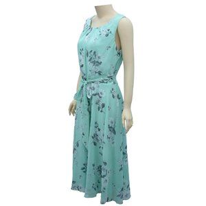 Sleeveless Crew-Neck Chiffon Maxi Dress-Aqua/Mint